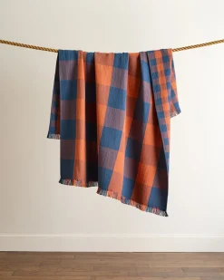 BLOCK PLAID ORGANIC COTTON FRINGED THROW