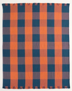 BLOCK PLAID ORGANIC COTTON FRINGED THROW
