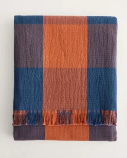 BLOCK PLAID ORGANIC COTTON FRINGED THROW