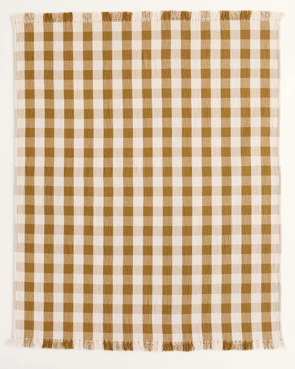 BLOCK PLAID ORGANIC COTTON FRINGED THROW