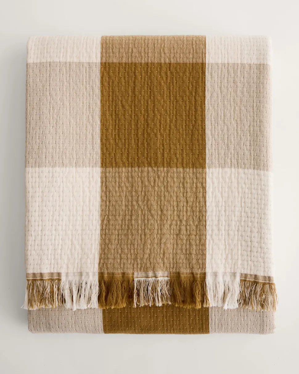 BLOCK PLAID ORGANIC COTTON FRINGED THROW