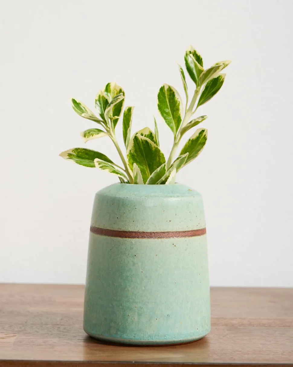 HANDMADE STONEWARE & WOOD BUD VASE