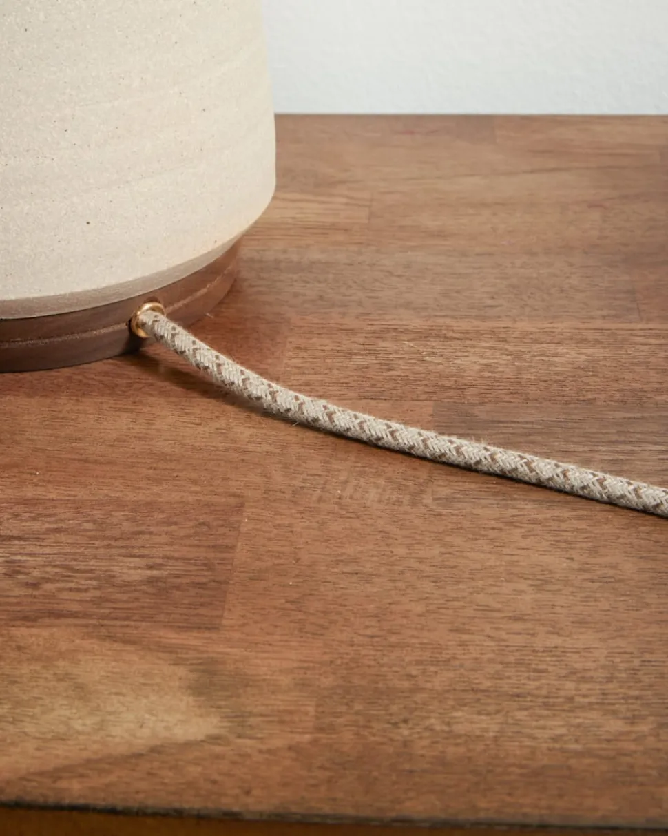 HANDMADE STONEWARE & WOOD TABLE LAMP