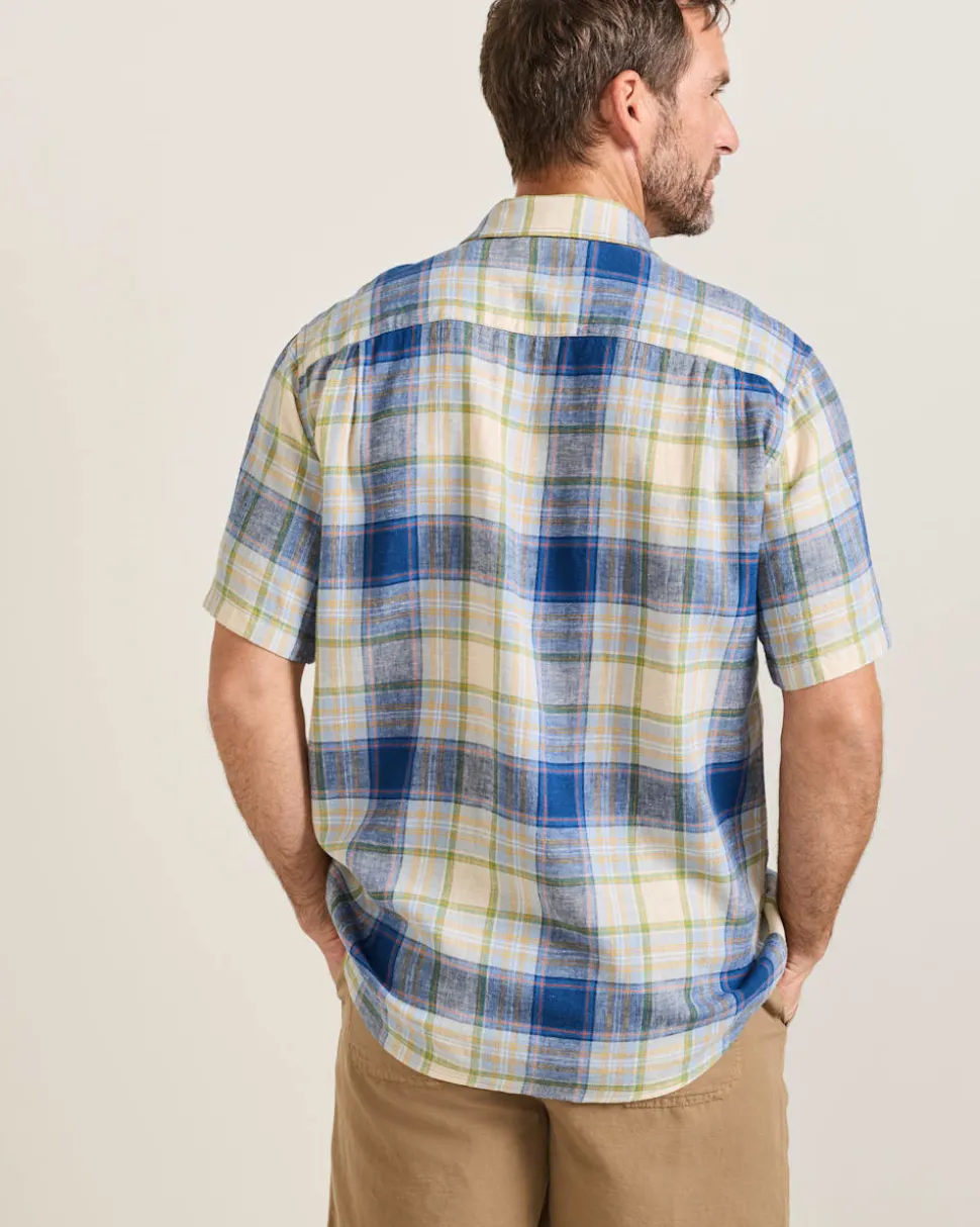 MEN'S SHORT-SLEEVE PLAID SHORELINE LINEN SHIRT