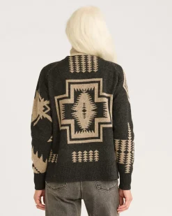 WOMEN'S LAMBSWOOL MIXED GRAPHIC CARDIGAN