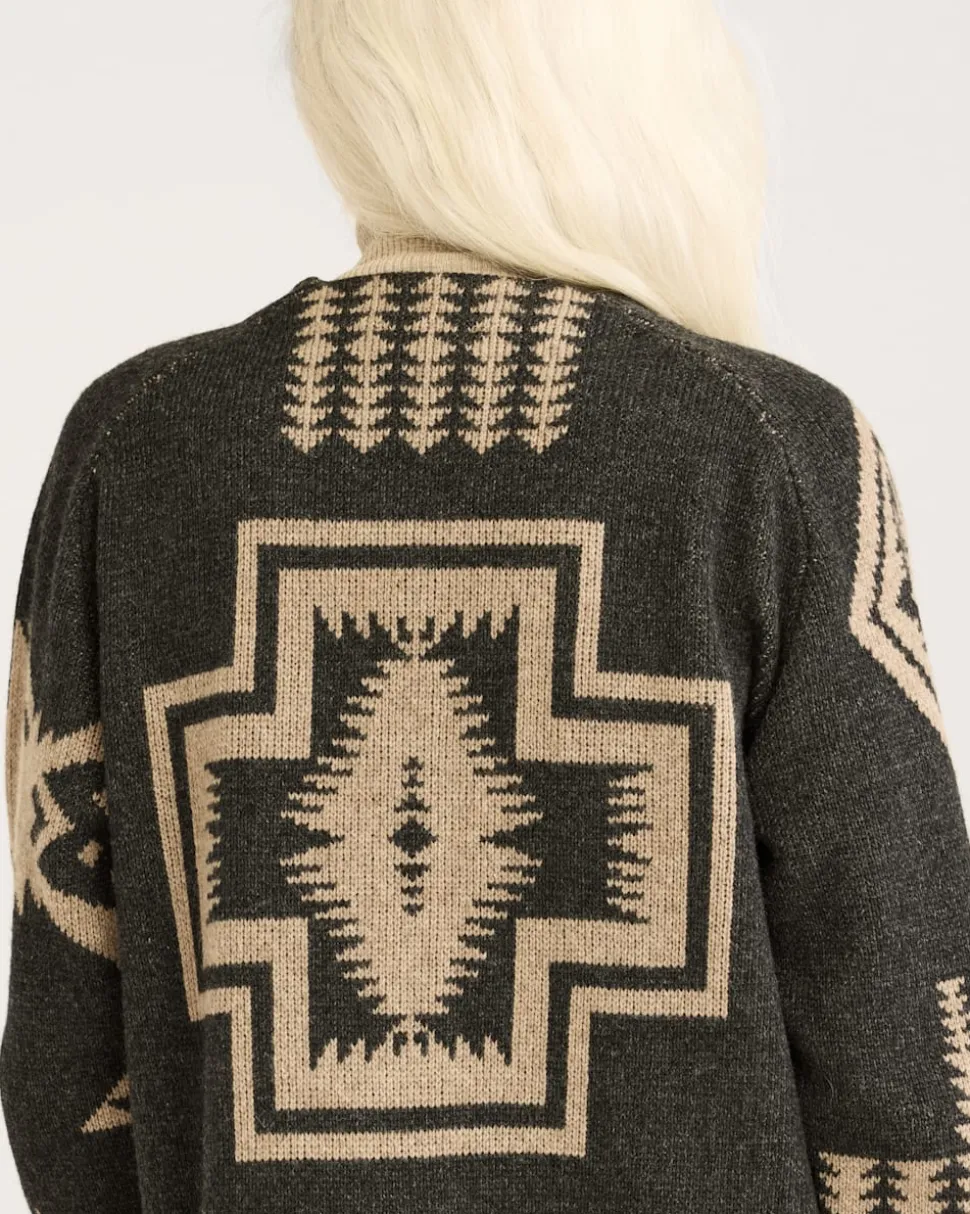 WOMEN'S LAMBSWOOL MIXED GRAPHIC CARDIGAN