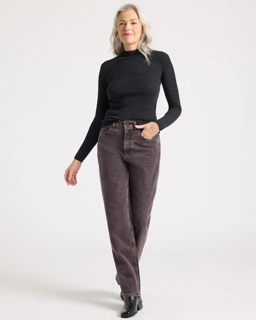 WOMEN'S RIB MERINO MOCKNECK