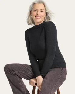 WOMEN'S RIB MERINO MOCKNECK